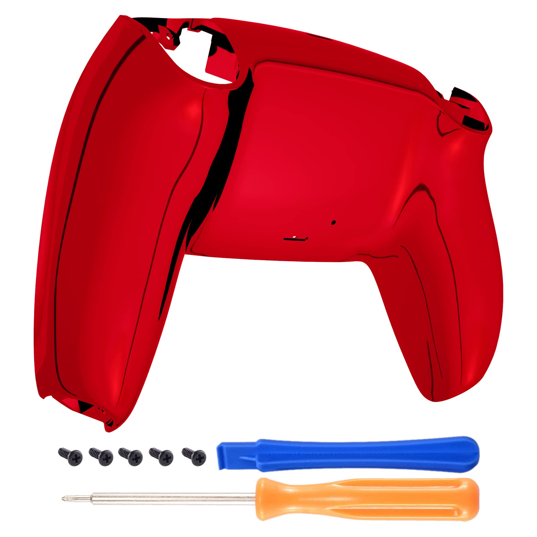 eXtremeRate Chrome Red Glossy Custom Back Plate Bottom Shell Compatible with ps5 Controller, Replacement Back Shell Cover Compat