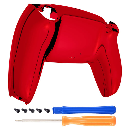 eXtremeRate Chrome Red Glossy Custom Back Plate Bottom Shell Compatible with ps5 Controller, Replacement Back Shell Cover Compat