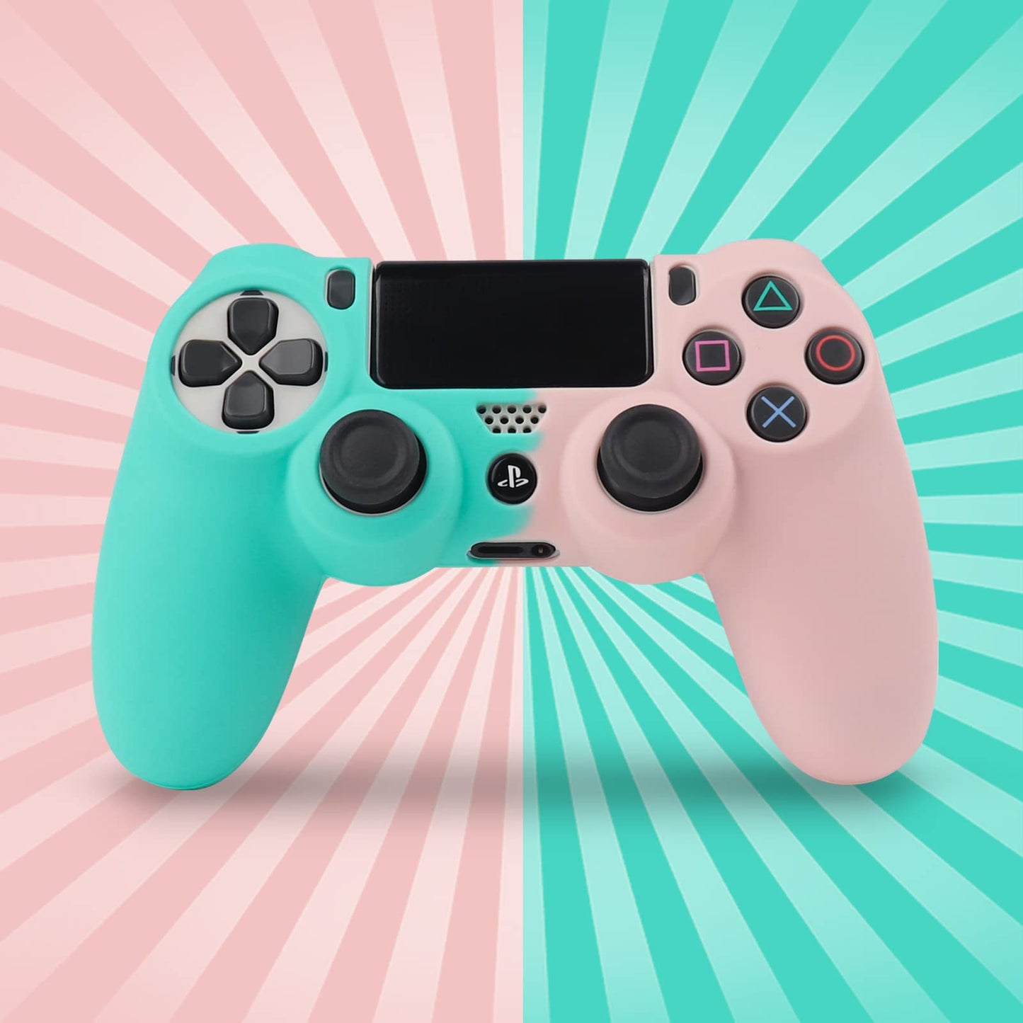RALAN PS4 Controller Skin - Silicone Non-Slip Grip Cover in Greenish Pink for PS4/PS4 Slim/PS4 Pro with 2 Thumb Grip Caps