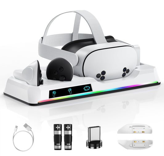 Charging Dock for Oculus Quest 3/3S  Magnetic VR Charger with 2 Rechargeable Batteries for Oculus Quest 3S/3 Accessories  VR Headset & Charger Controller Supports LED Indicator