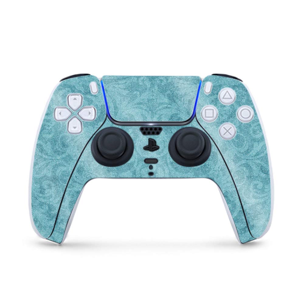 MightySkins Glossy Glitter Gaming Skin for PS5 / PlayStation 5 Controller - Baby Blue Jacquard | Durable High-Gloss Glitter Finish | Easy to Apply and Change Styles | Made in The USA