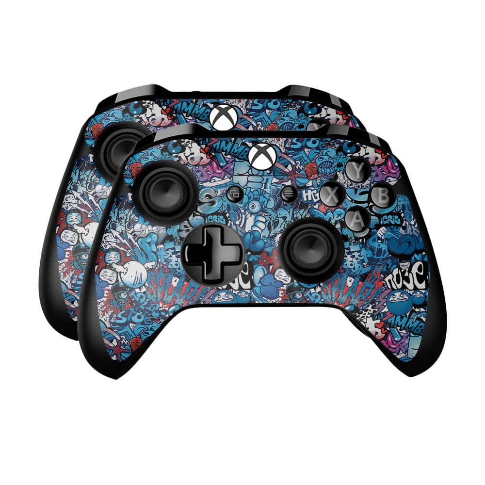 Skin Compatible with Microsoft Xbox One Controller (2 Pack) - Blue Meanies - Premium 3M Vinyl Protective Wrap Decal Cover - Easy to Apply | Crafted in The USA by MightySkins