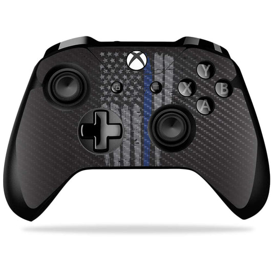 MightySkins Carbon Fiber Skin for Microsoft Xbox One X Controller - Thin Blue Line | Protective  Durable Textured Carbon Fiber Finish | Easy to Apply  Remove  and Change Styles | Made in The USA