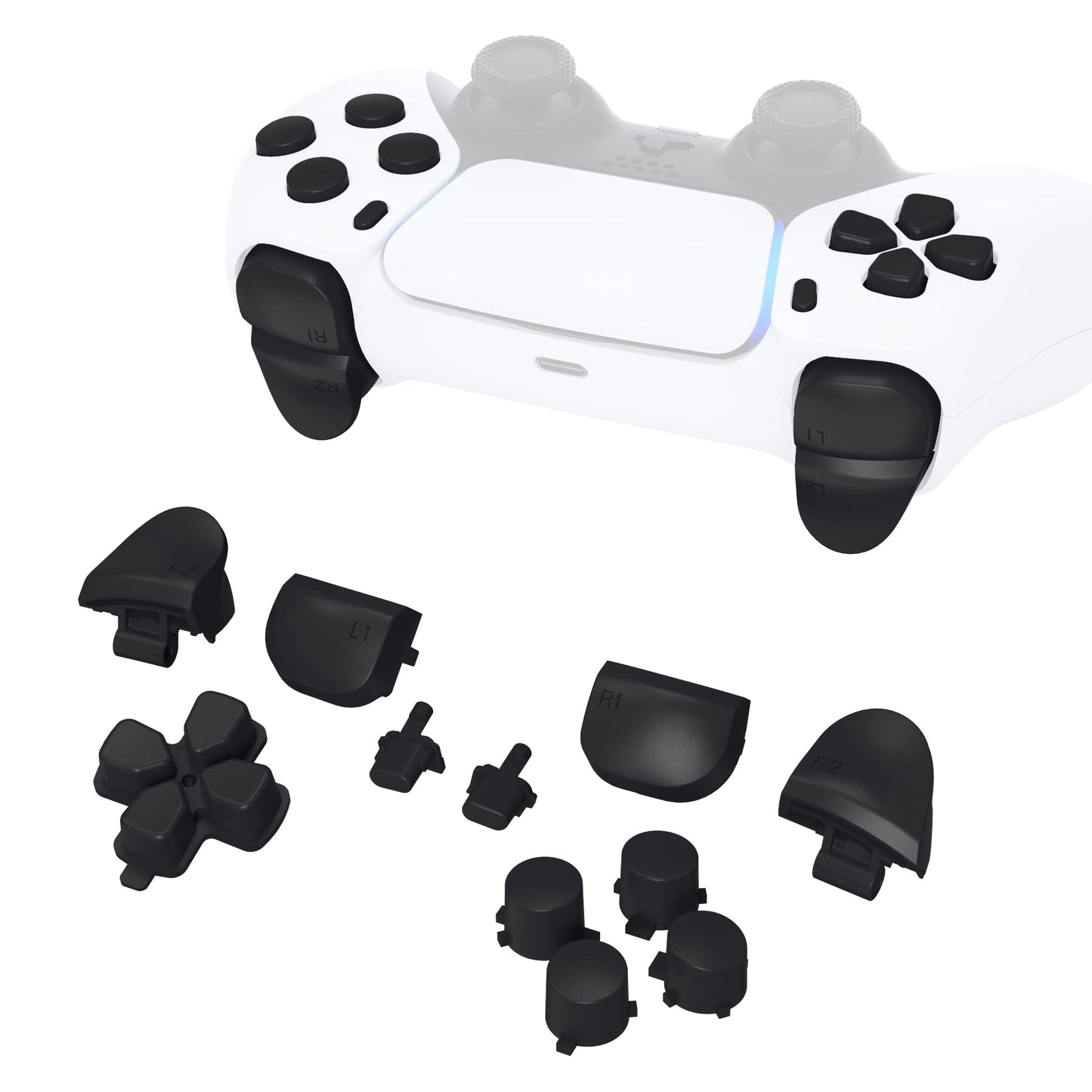 eXtremeRate Replacement D-pad R1 L1 R2 L2 Triggers Share Options Face Buttons  Black Full Set Buttons Compatible with ps5 Controller BDM-010 & BDM-020