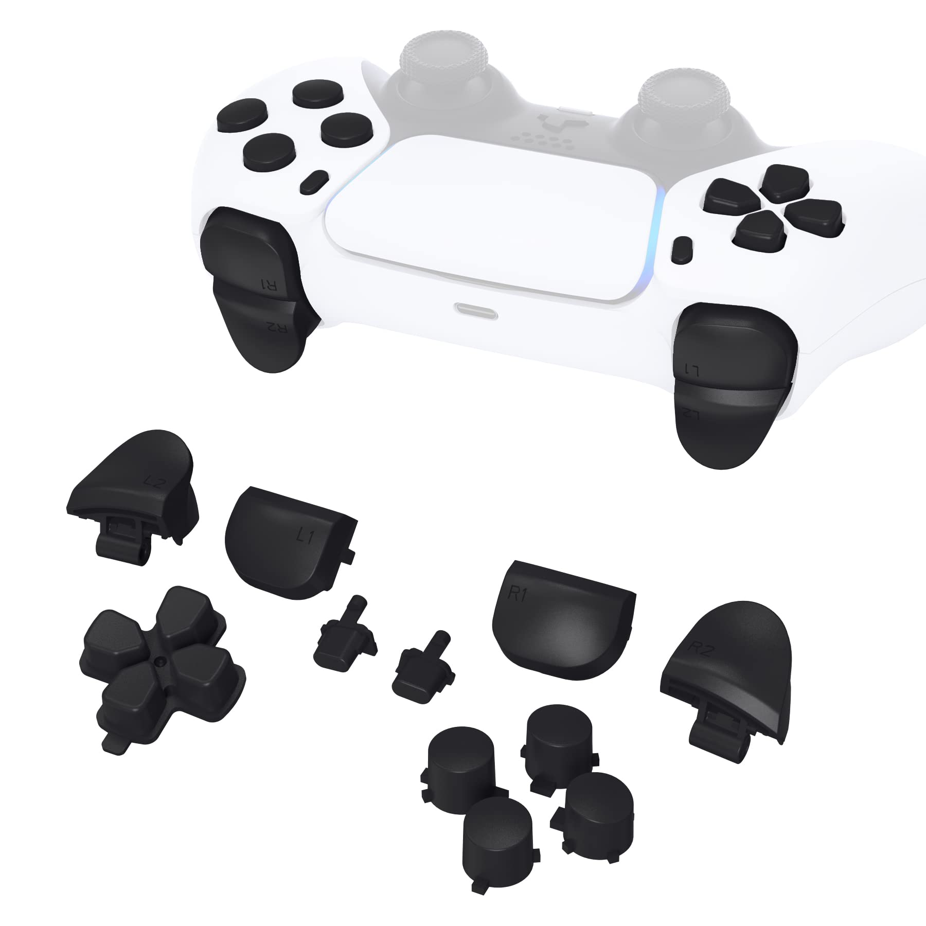 eXtremeRate Replacement D-pad R1 L1 R2 L2 Triggers Share Options Face Buttons  Black Full Set Buttons Compatible with ps5 Controller BDM-010 & BDM-020