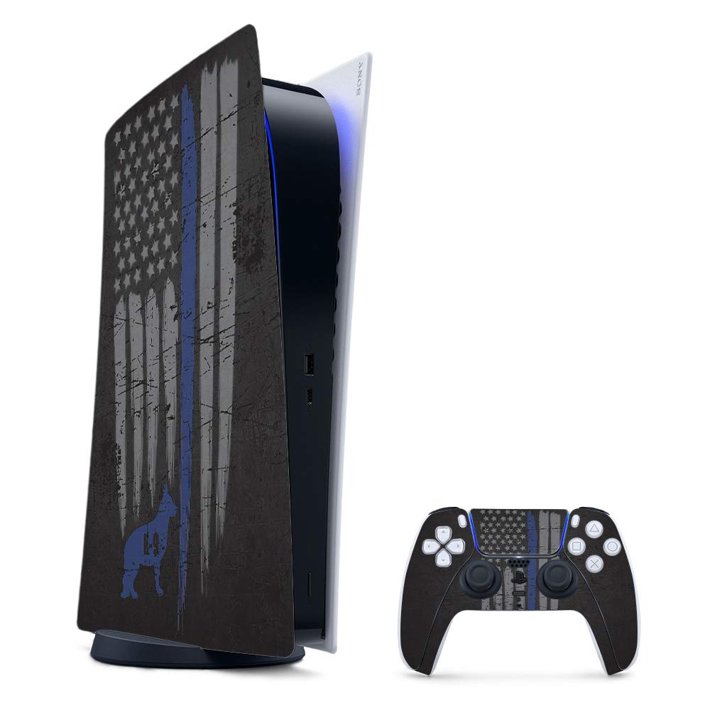 MightySkins Gaming Skin for PS5 / PlayStation 5 Digital Edition Bundle - Thin Blue Line K9 | Protective Viny wrap | Easy to Apply and Change Styles | Made in The USA