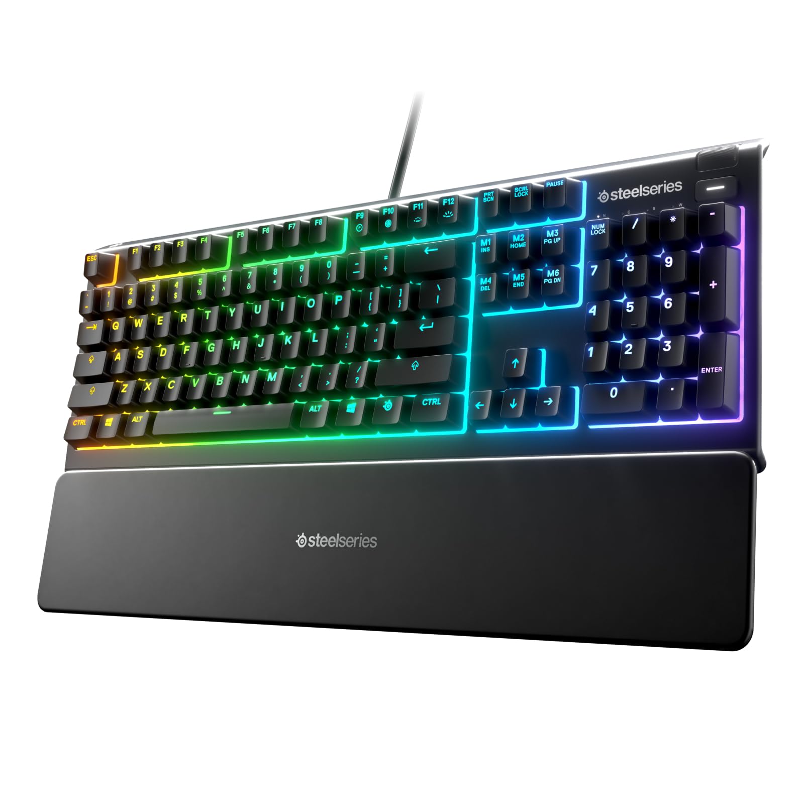 SteelSeries Apex 3 RGB Gaming Keyboard - 10-Zone RGB Illumination - IP32 Water Resistant - Premium Magnetic Wrist Rest (Whisper Quiet Gaming Switch)