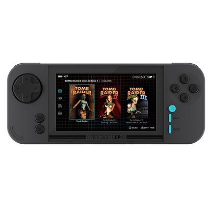 Evercade EXP-R Retro Gaming Handheld Console - Charcoal Grey with Turquoise Accents, Model FG-EXPR-HHC-USA, Includes Tomb Raider 1, 2 & 3
