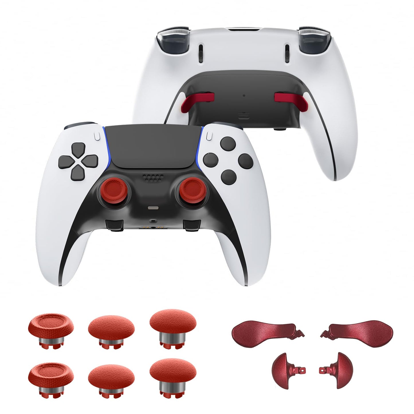 CHARM FOCUS Replacement Kit Thumbsticks & Back Paddles for PS5 Edge Controller  Analog Thumb Sticks Caps Interchangeable for PS5 Dual Sense Edge Stick Module  6 Joysticks  4 Back Buttons  Red