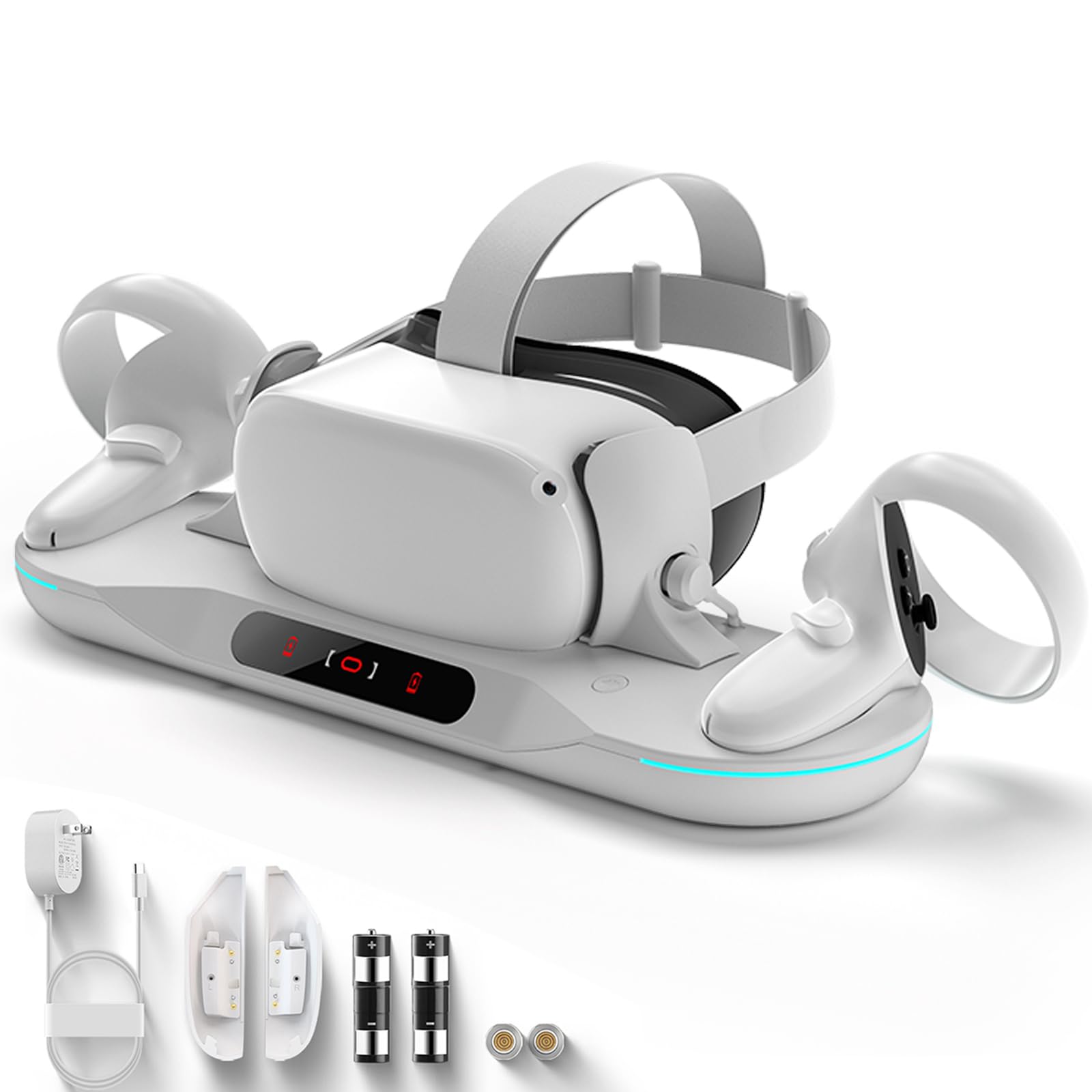 Charging Dock for Meta Quest 2  Dxldfks Auto-Clamping Docking Station for Oculus Quest 2 with LED Light Display  2 Rechargeable Batteries  2 Controller Battery Cover and USB-C Charger