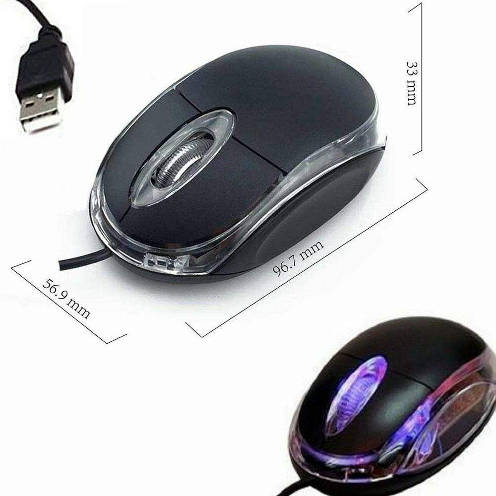 ANRANK UM2030AK Black USB Optical Mouse, 3-Button with Scroll Wheel, LED Light for PC/Laptop