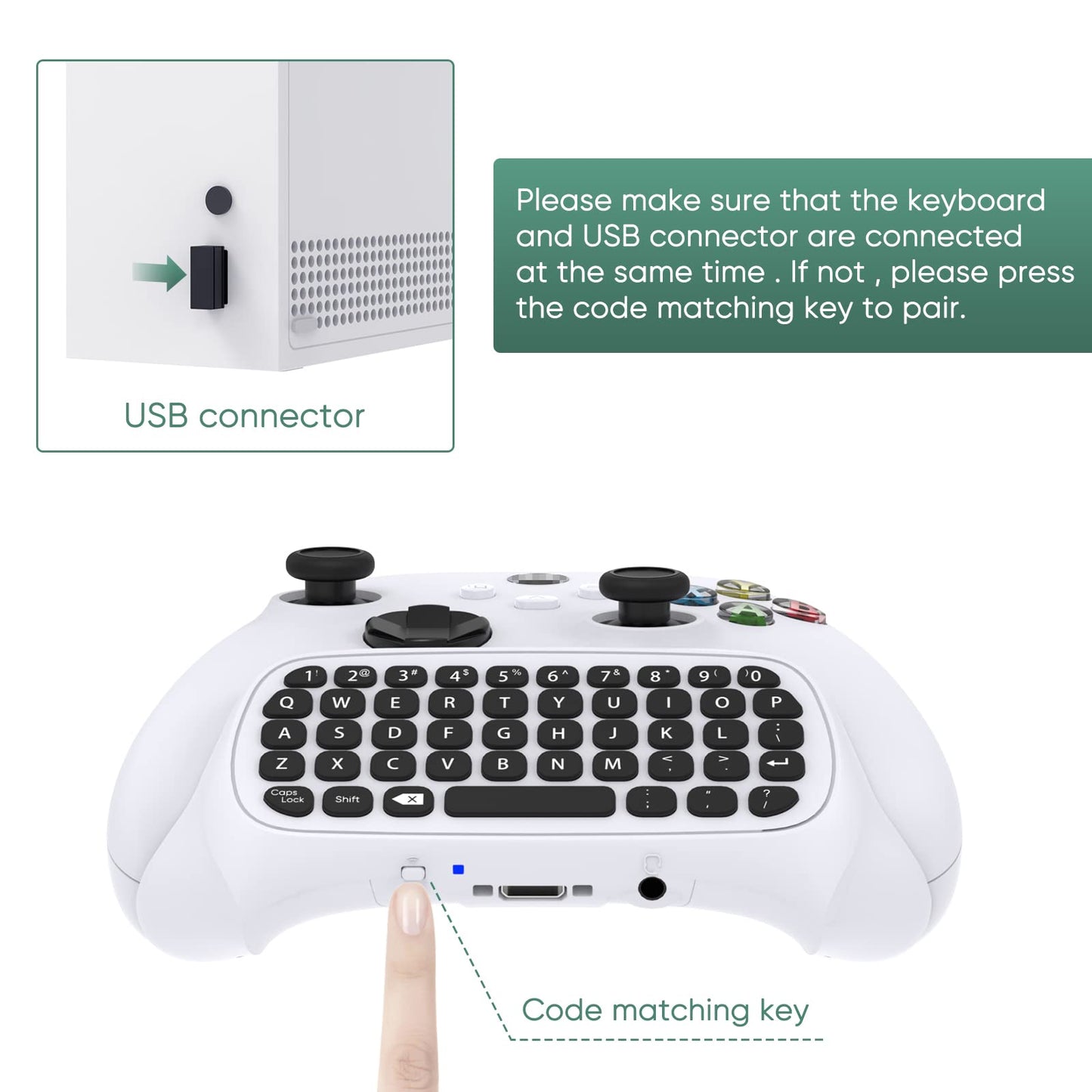 FASTSNAIL Wireless Keyboard Controller for Xbox Series X/S - Ergonomic USB QWERTY Chatpad with Audio Jack - White, Model XSX24-2