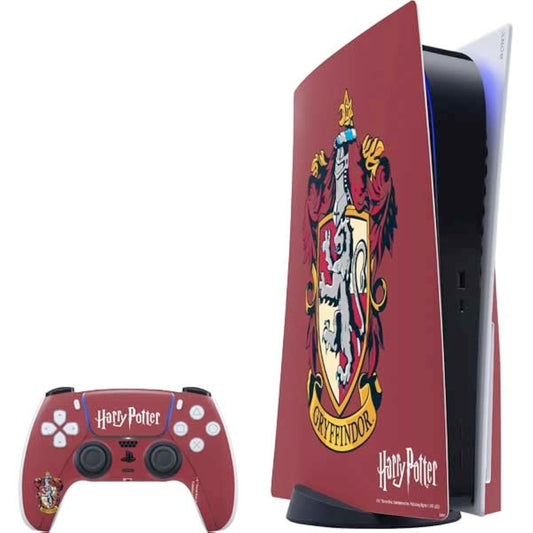 Skinit Decal Gaming Skin Compatible with PS5 Bundle - Officially Licensed Wizarding World Harry Potter Gryffindor House Crest Design