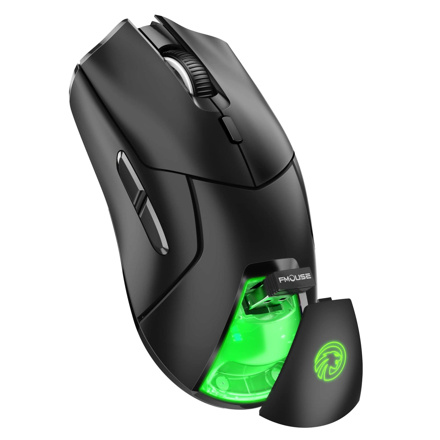 FMOUSE Wireless Gaming Mouse, 12,000 DPI, Tri Mode, Ergonomic, USB C Rechargeable, 6 Programmable Buttons, Black, Model M501