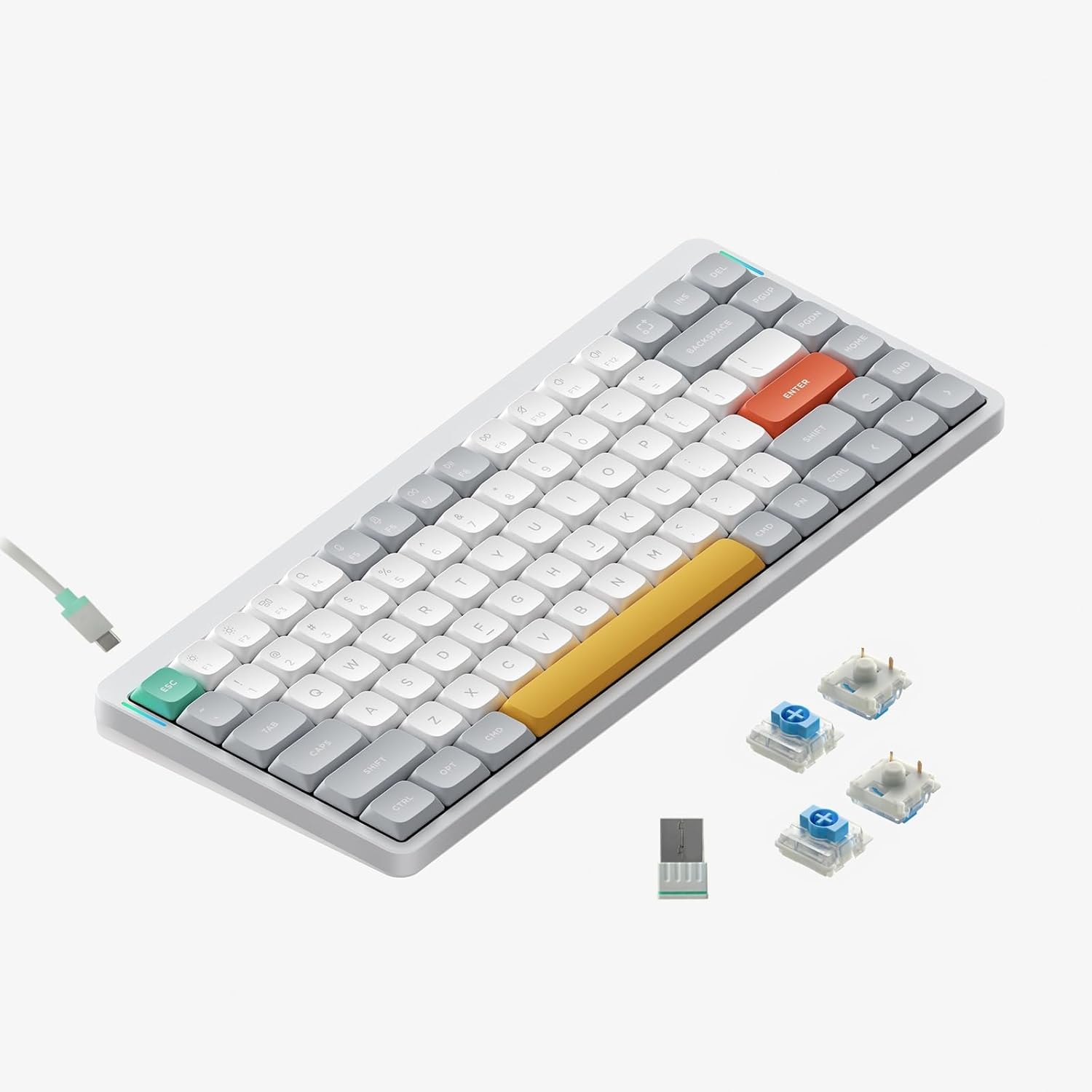 nuphy Air75 V2 Portable 75% Mechanical Keyboard Wireless Keyboard Supports Bluetooth/2.4G/USB-C RGB Bluetooth Keyboards Compatible with Windows/Mac OS/Linux Systems White-Gateron Blue Switch