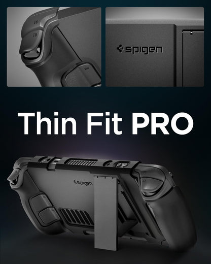 Spigen Thin Fit Pro Case for Steam Deck (2022/2023) - Black TPU & PC, Shock-Absorbing, Anti-Scratch with Kickstand, Model ACS06040