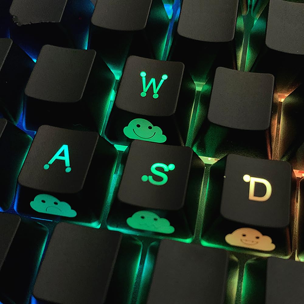 Replacement WASD Keycaps UV Coating Backlit Double Shot Cute Keycap OEM Profile for All Cherry MX Gaming Mechanical Keyboard (4 Keys WASD)