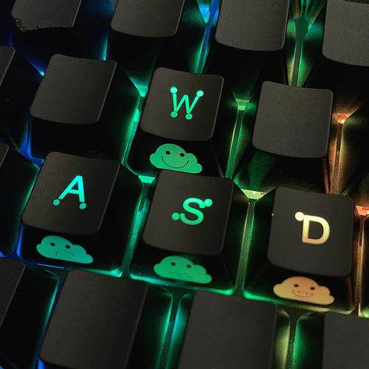 Replacement WASD Keycaps UV Coating Backlit Double Shot Cute Keycap OEM Profile for All Cherry MX Gaming Mechanical Keyboard (4 Keys WASD)