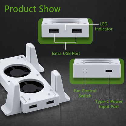 Mcbazel Vertical Stand with Cooling Fan for Xbox Series S - White, Removable Cooler, Extra 2 USB Ports, Model thi-nxb-000005