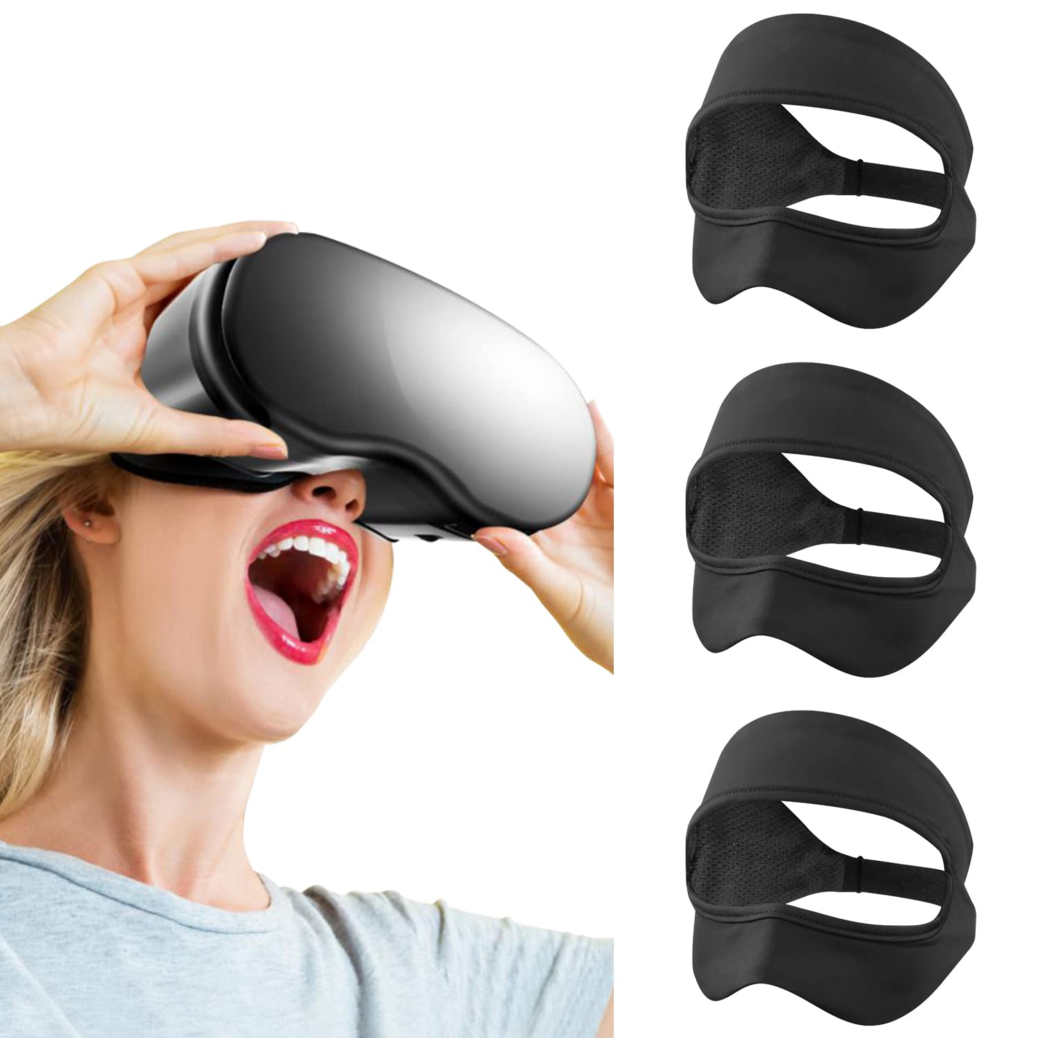 SAYAFAN VR Eye protective cover  Adjustable Breathable VR Sweat Band for Meta/Oculus Quest 2/3/3S/Pro  HTC Vive  PS  Gear  VR Workouts (3PCS  Black)