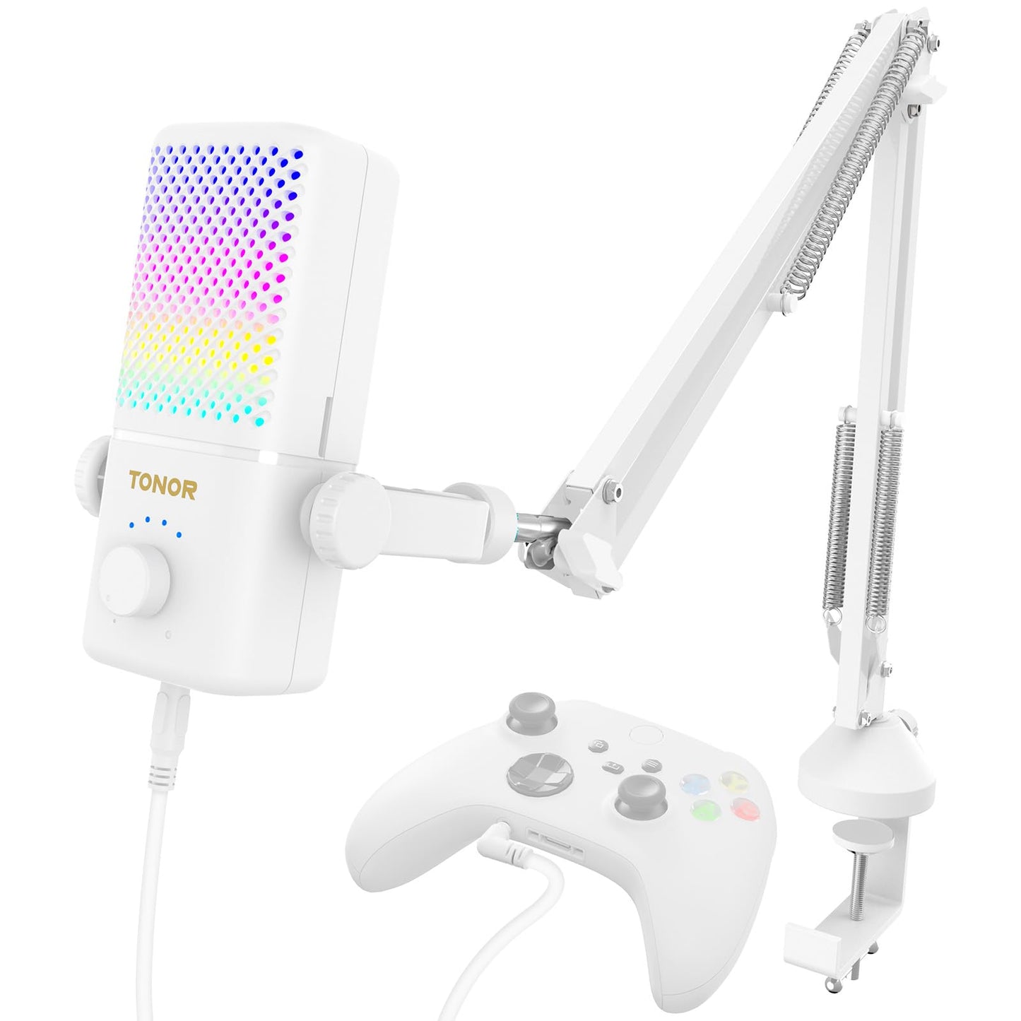 TONOR Gaming Mic TCX3+ - RGB Streaming Boom Mic, 30H Battery Life, Low Noise, White, 16.14x5.67x5.04IN