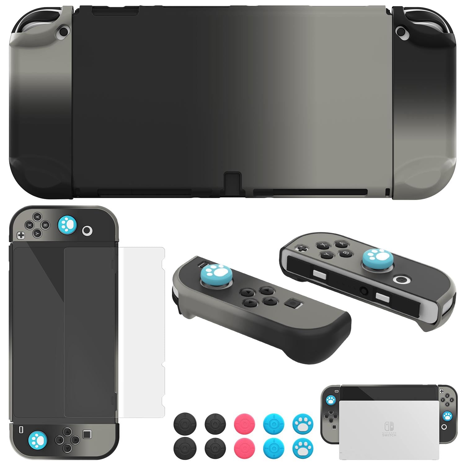 COMCOOL Dockable Case for Nintendo Switch Oled - [9 FT Military Grade Drop Protection] [with Tempered Glass Screen Protector] Protective Cover for Nintendo Switch Oled - Black Offwhite