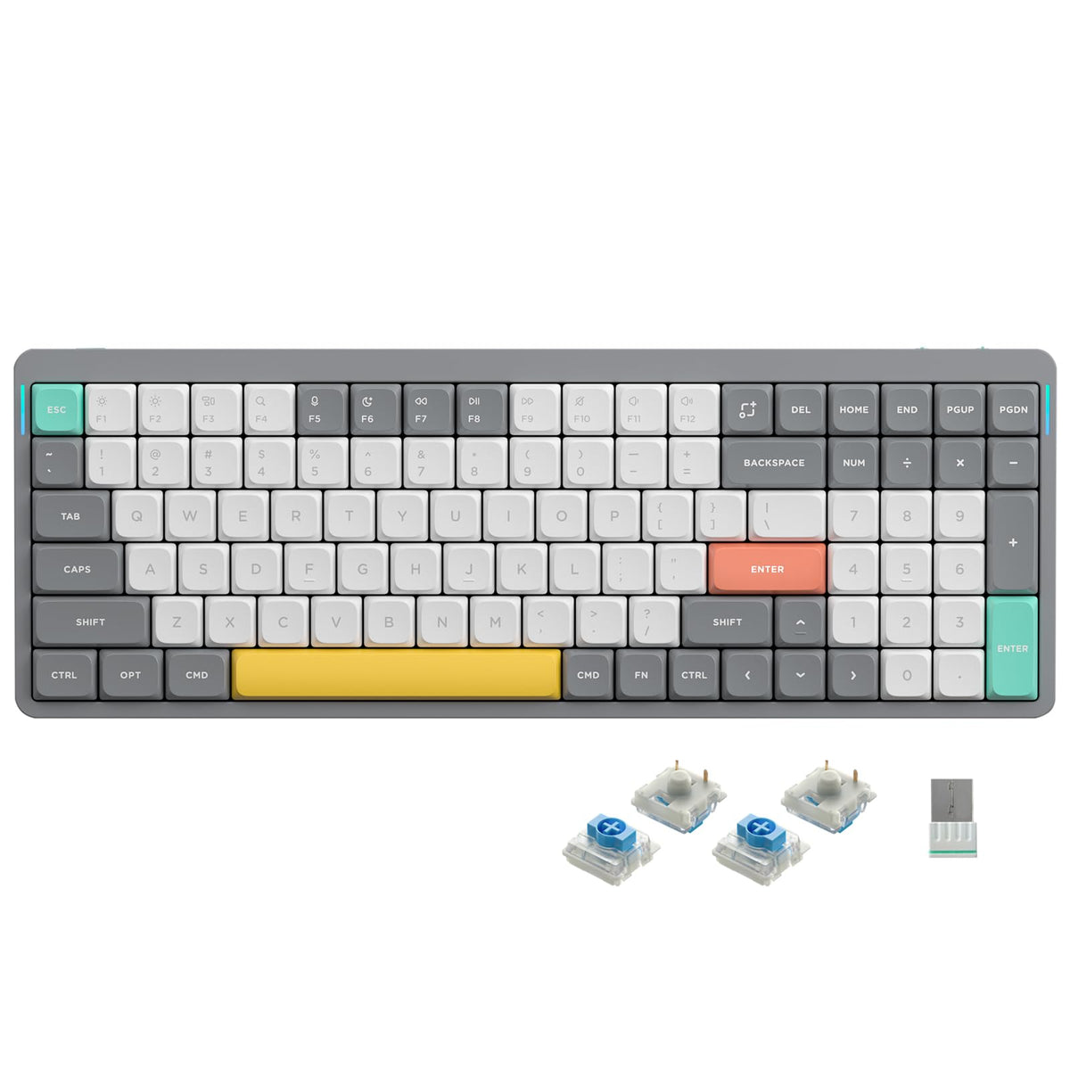 nuphy Air96 V2 Wireless Mechanical Keyboard 100 Keys Gaming Keyboard Supports Bluetooth 5.1 2.4G and Wired Connection for PC/Laptop/Windows/Mac -Grey Gateron Blue Switch