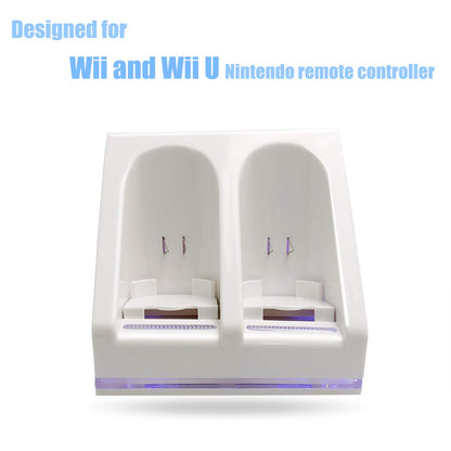 NATNO Rechargeable Battery Packs with Charger for Wii & Wii U - Dual Remote Dock + 2x 2800mAh Batteries + USB Cable