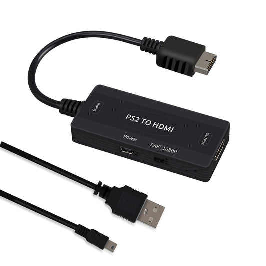 TECTINTER PS2 to HDMI Adapter - HD Signal Converter for PS2/PS3/PS1, Supports 4:3/16:9, USB Power Cable, Black