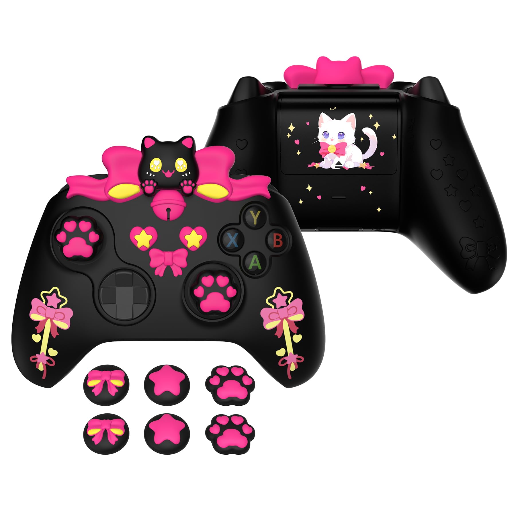 PlayVital Cute Silicone Controller Skin for Xbox Series X/S - Sweetheart Kitty Anti-Slip Grip Cover with 6 Thumb Grips & Stickers - Soft Rubber Protector for Xbox Core Controller Accessories  Black