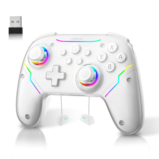 EJGAME Wireless Controller Compatible with Switch/Switch 2/Windows PC/Steam Deck/Android  Switch Pro Controller with Hall Effect Joysticks and control buttons with USB Bluetooth Adapter for PC (White)