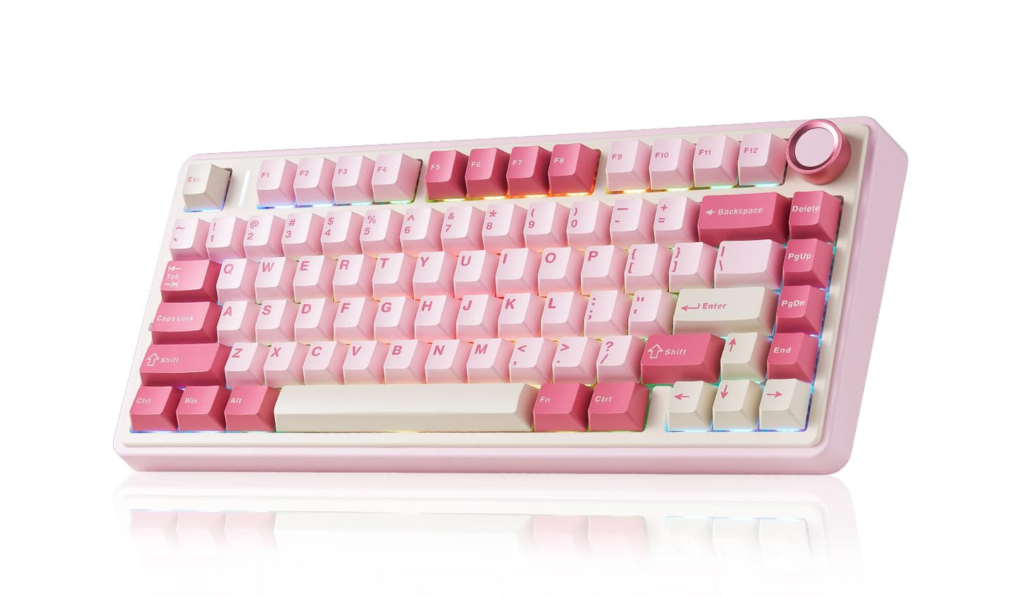 AULA F75 Wireless Keyboard  75% Gaming Keyboard Hot Swappable with Creamy Sound Bluetooth/2.4GHz/USB-C Custom RGB Mechanical Keyboard for PC Gamer - Pink