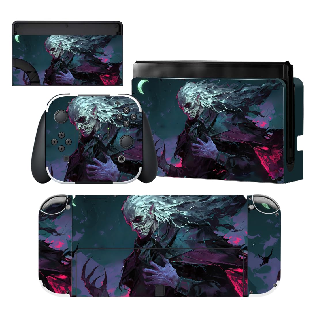 PlayVital for Nintendo Switch OLED Skins Full Set - No-Residue Protective Vinyl Decal Wrap Sticker for Switch OLED Console  Dock  Joycon & Hand Grips - Moonlit Horror