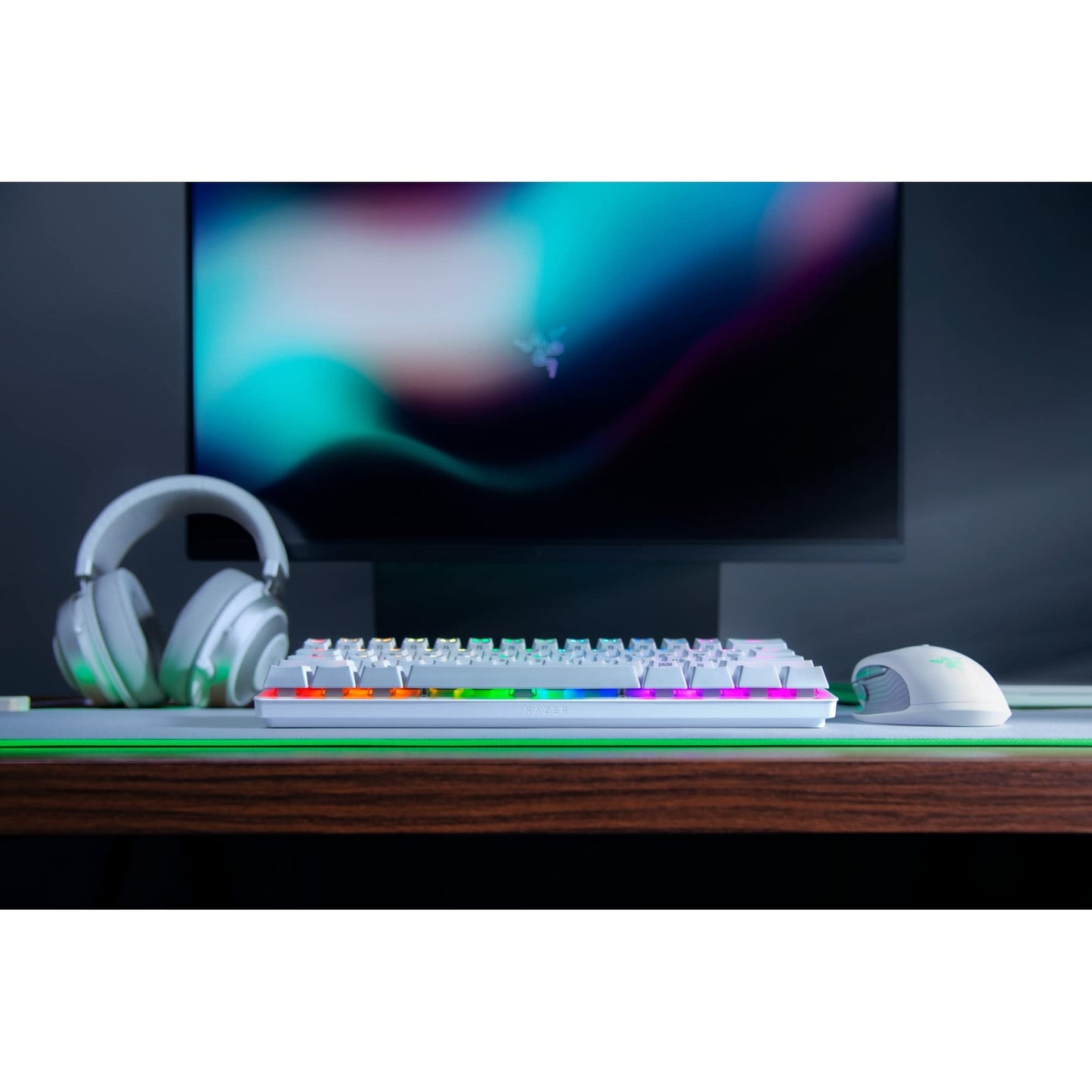 Razer Huntsman Mini 60% Gaming Keyboard - Clicky Optical Switches, Chroma RGB, PBT Keycaps, Mercury White, Model RZ03-03390300-R3M1