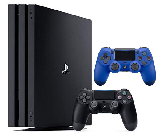 Sony PlayStation 4 Pro 1TB Two Controller Bundle: PlayStation 4 1TB Pro Console Jet Black  2 DUALSHOCK 4 Wireless Controllers (Renewed)