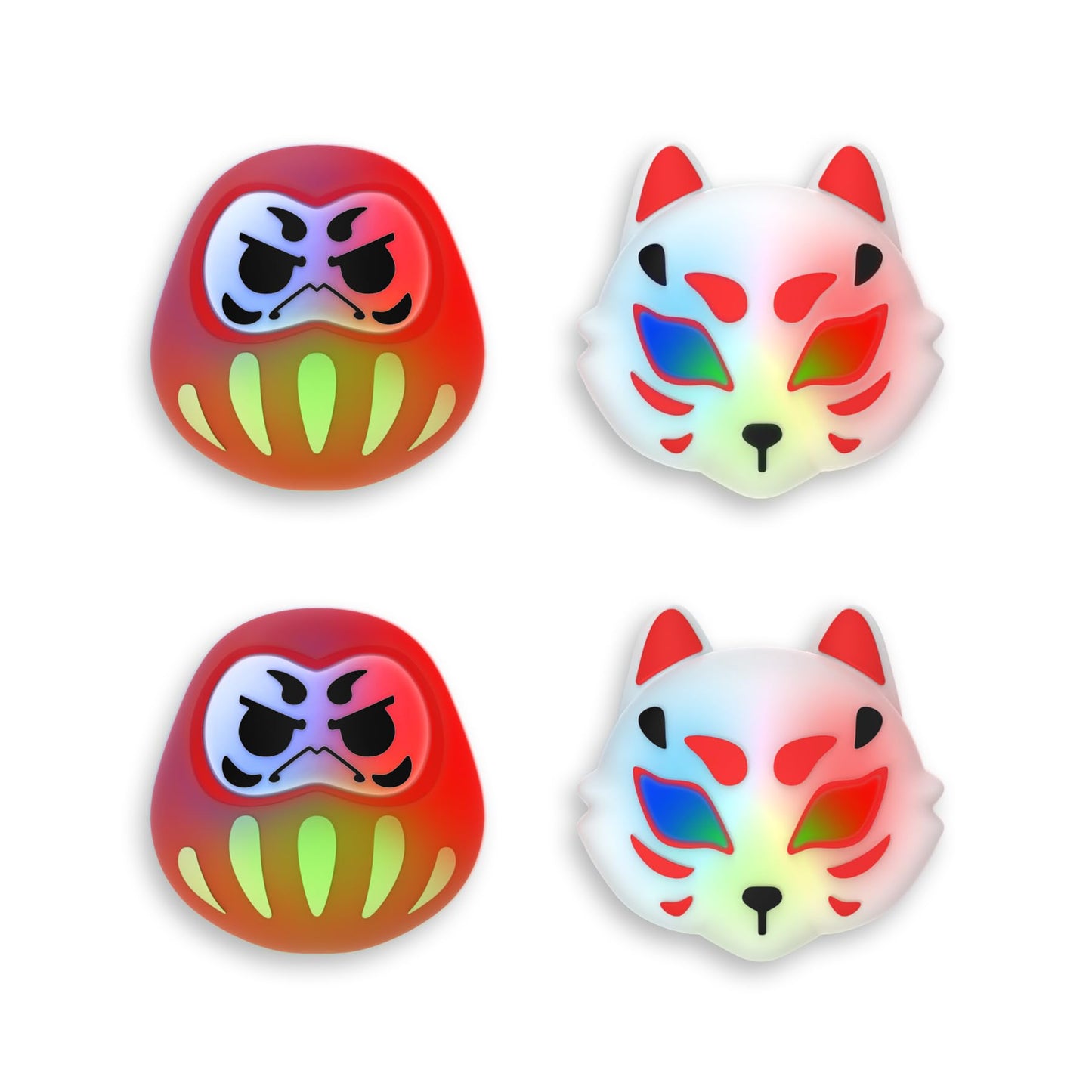 PlayVital Cute Universal Illuminated LED Thumbstick Grips for ps5  for ps4  Joystick Caps for Xbox Series X|S  for Xbox One  Switch Pro Controllers  Joystick Protection - Daruma & Kitsune
