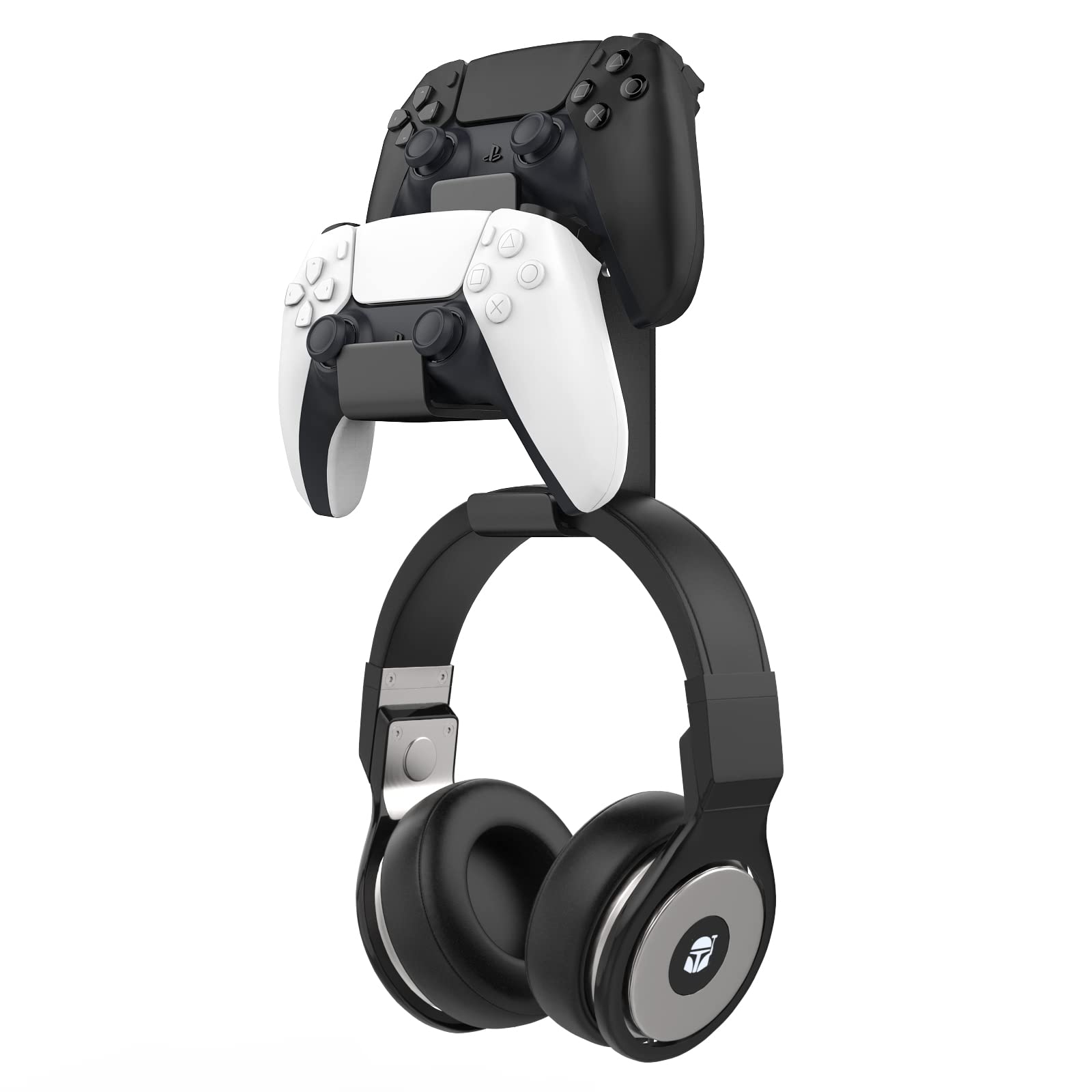 MoKo Controller Holder  Dual Gamepad Controller & Headphone Hanger for Xbox One  Xbox 360  PS3  PS4  PS5  PC  STEAM  Switch/Switch 2  Wall Mount Stand for All Universal Headsets  Black
