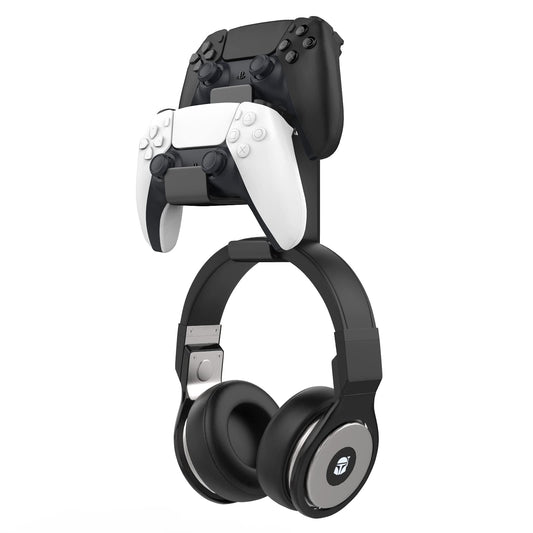 MoKo Controller Holder  Dual Gamepad Controller & Headphone Hanger for Xbox One  Xbox 360  PS3  PS4  PS5  PC  STEAM  Switch/Switch 2  Wall Mount Stand for All Universal Headsets  Black