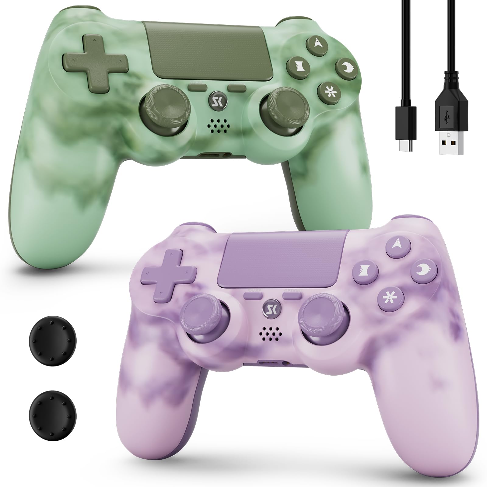 Wireless Controller for PS4  2 Pack Controllers for PS4 with Double Vibration/6-Axis Sensor/Touch Pad/Headphone Jack  Ergonomic Non-Slip Grip Compatible with PlayStation 4/Slim/Pro (Green & Pink)