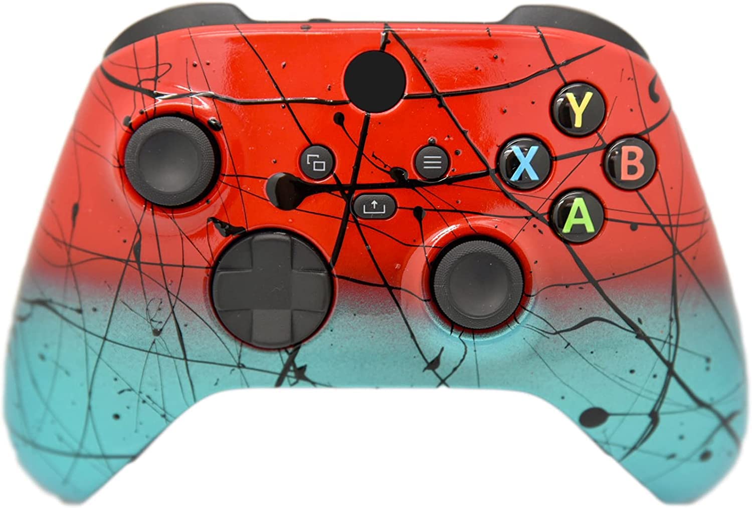 Hand Airbrushed Fade Custom Controller Compatible with Xbox Series X/S & Xbox One (Series X/S Red & Teal)