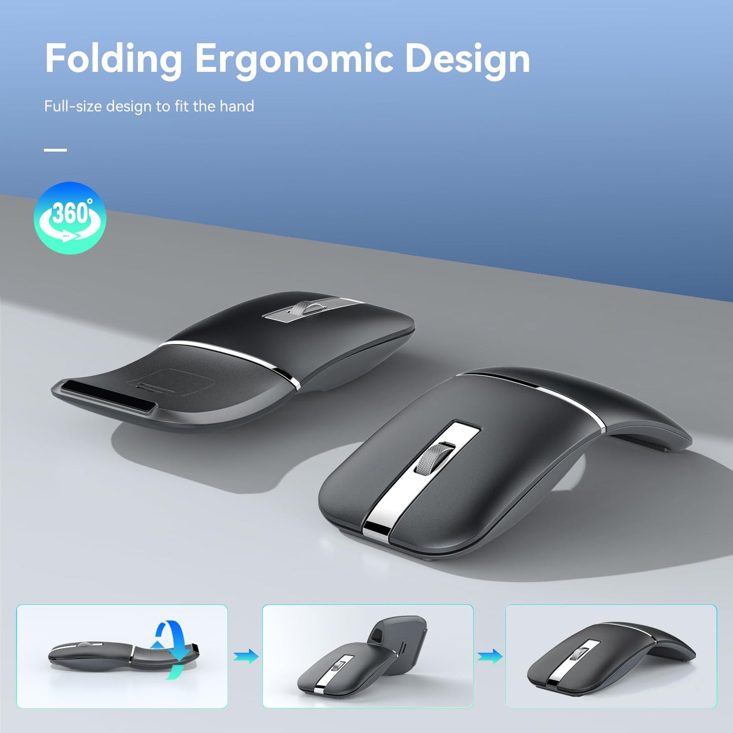 WFB Wireless Arc Mouse - Bluetooth Rechargeable, Ultra Slim, 3 DPI, Black