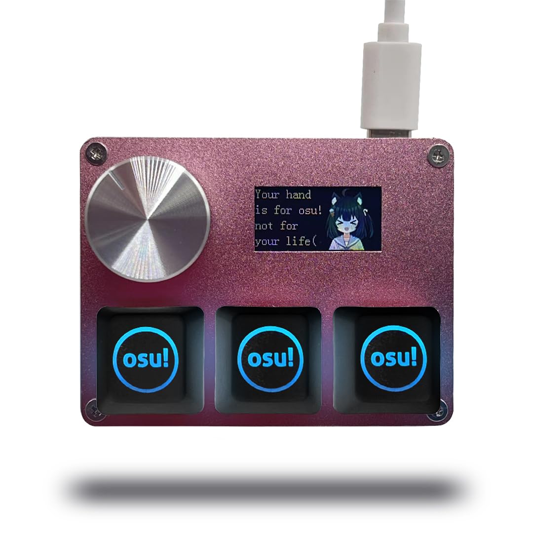 BTXETUEL SayoDevice O3C OSU Keyboard Rapid Trigger Hall Switches Magnetic Linear Switches Keyboard with Knob and Screen Copy Paste Shotcut Macro Hotswap Mini Keypad (with OSU keycaps-Pink)