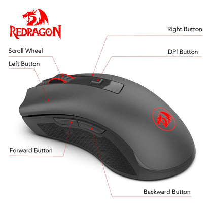 Redragon M652 Wireless Gaming Mouse - 2.4G, 5 DPI Levels, 6 Buttons, Black, Portable for Desktop & Laptop