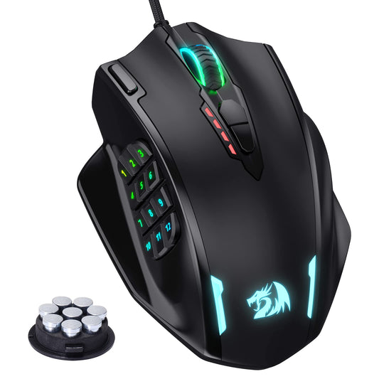 Redragon M908 RGB LED MMO Gaming Mouse - 12 Side Buttons, 12400 DPI, Wired, Ergonomic, Black