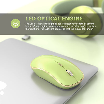 JOYACCESS Wireless Silent Mouse - 2.4G Portable USB Mouse, 5 Adjustable DPI, Light Green, Model J-2401