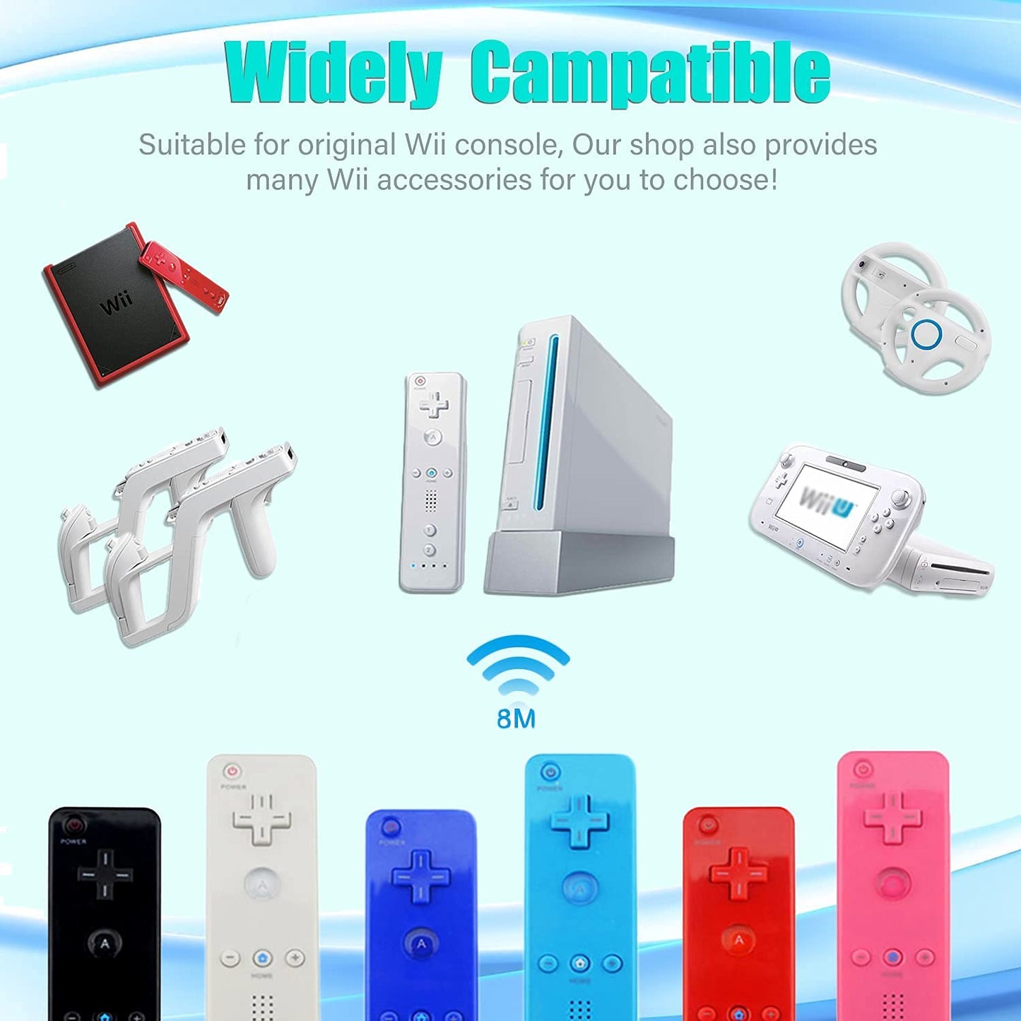 TechKen Wii Controller Set of 2 with Nunchuck - Red & Blue, Wii Accessories
