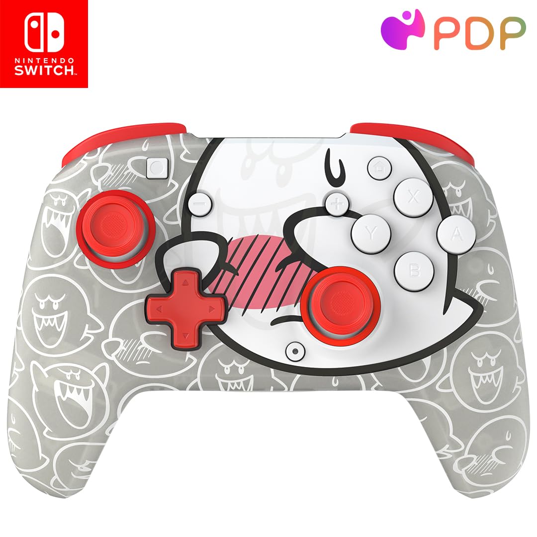 PDP REMATCH GLOW Wireless Nintendo Switch Pro Controller  Full Motion Controls - Licensed for Nintendo Switch|Switch Lite|OLED Model  Rechargeable Battery Power  Glow in the Dark: Super Mario Boo Hoo