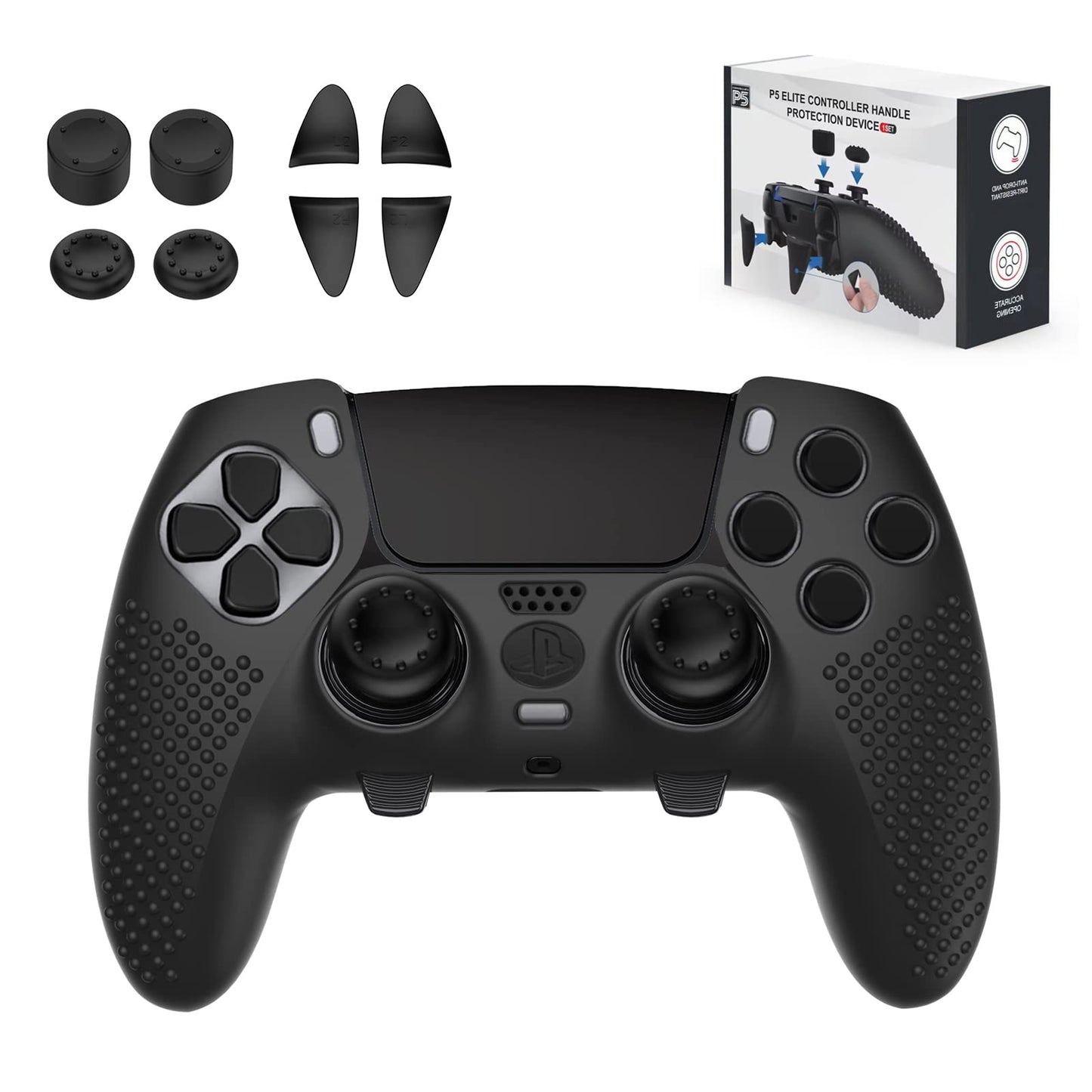 PS5 Edge Controller Cover - Protective Case for PlayStation 5 with 4PCS Thumb Grip Caps & L2 R2 control button Extender