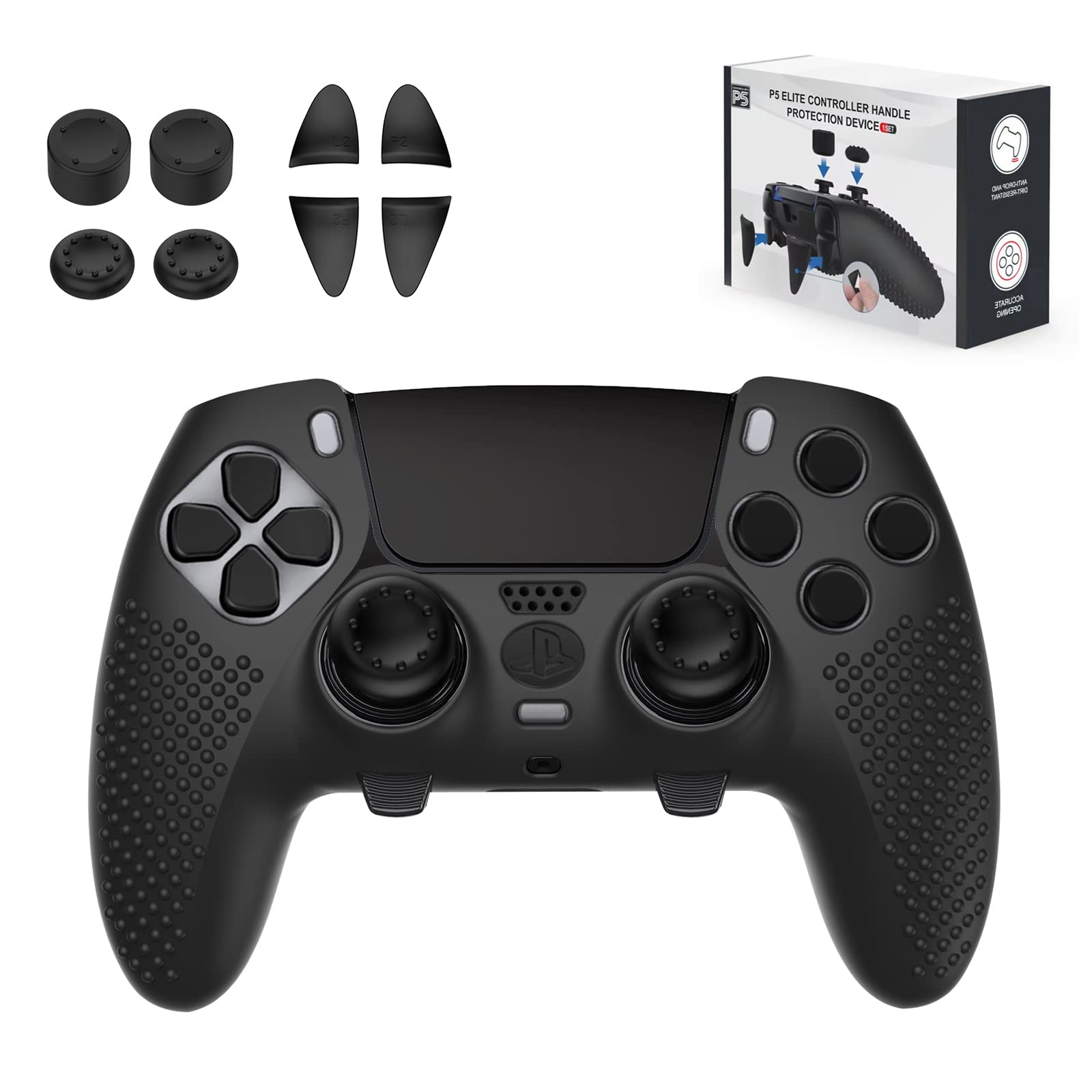 PS5 Edge Controller Cover - Protective Case for PlayStation 5 with 4PCS Thumb Grip Caps & L2 R2 control button Extender