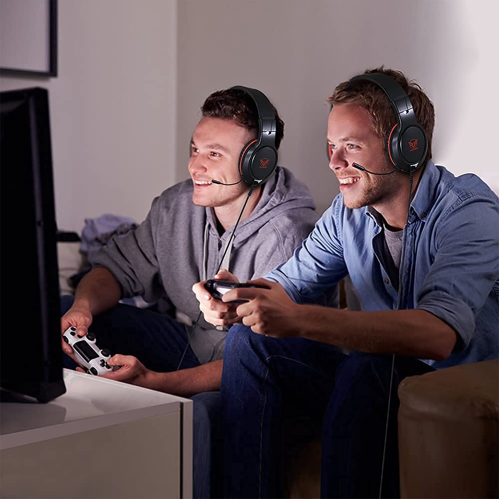 MASACEGON Gaming Headset - Noise Cancelling, Bass Surround, Flexible Mic, 3.5mm Wired, Over-Ear for Nintendo Switch, Xbox, PS4/PS5 - Red